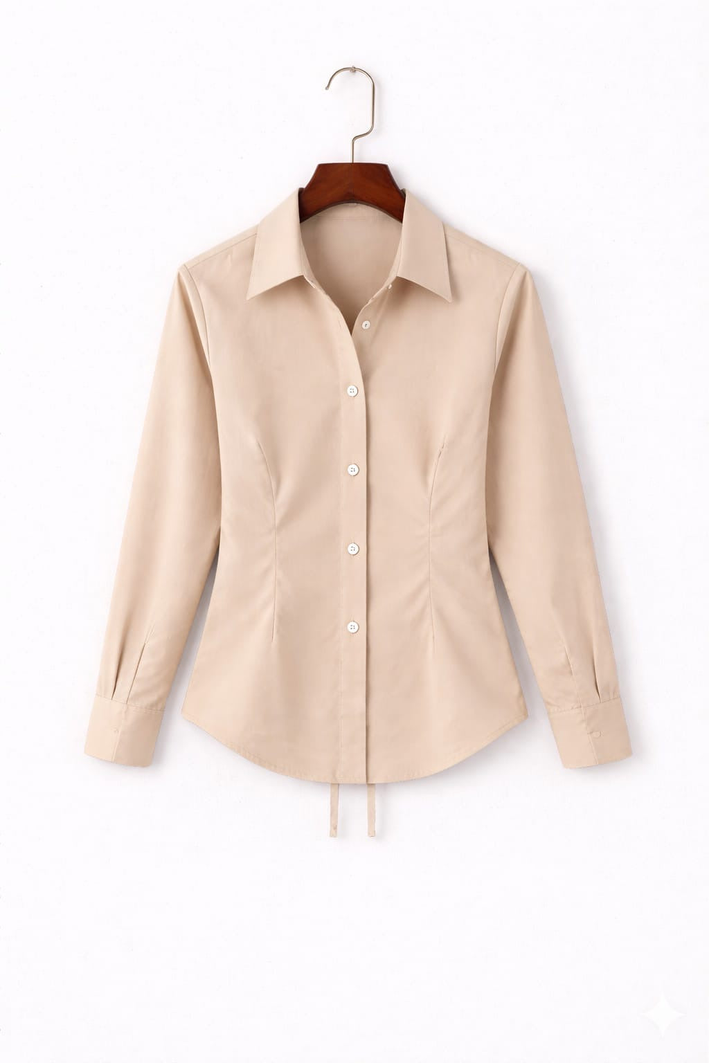 Beige Fitted Button Down Shirt