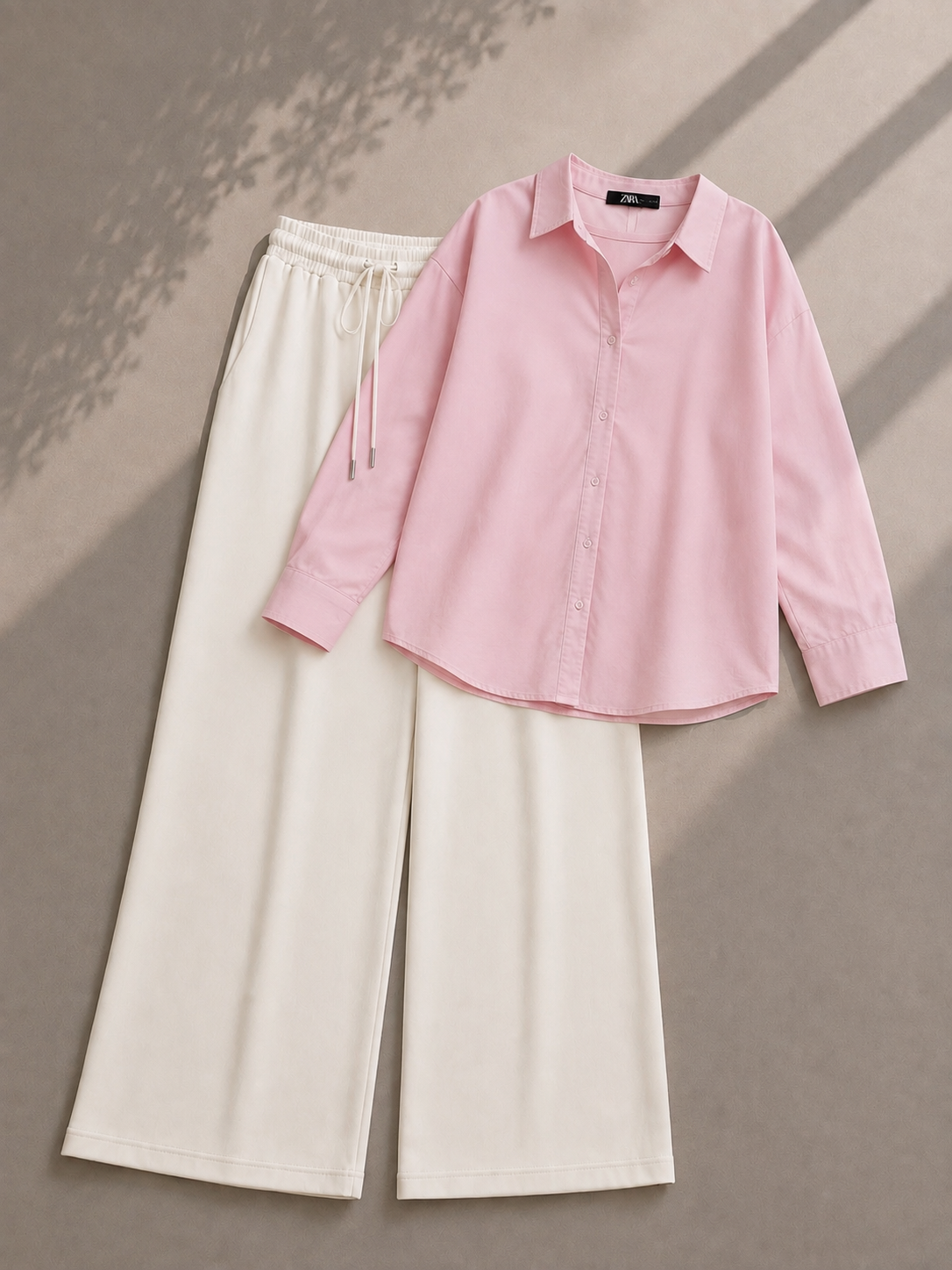 Baby Pink Button Down Shirt & White Flapper Trouser
