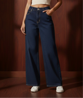 Wide-Leg Denim Jeans-Dark Blue