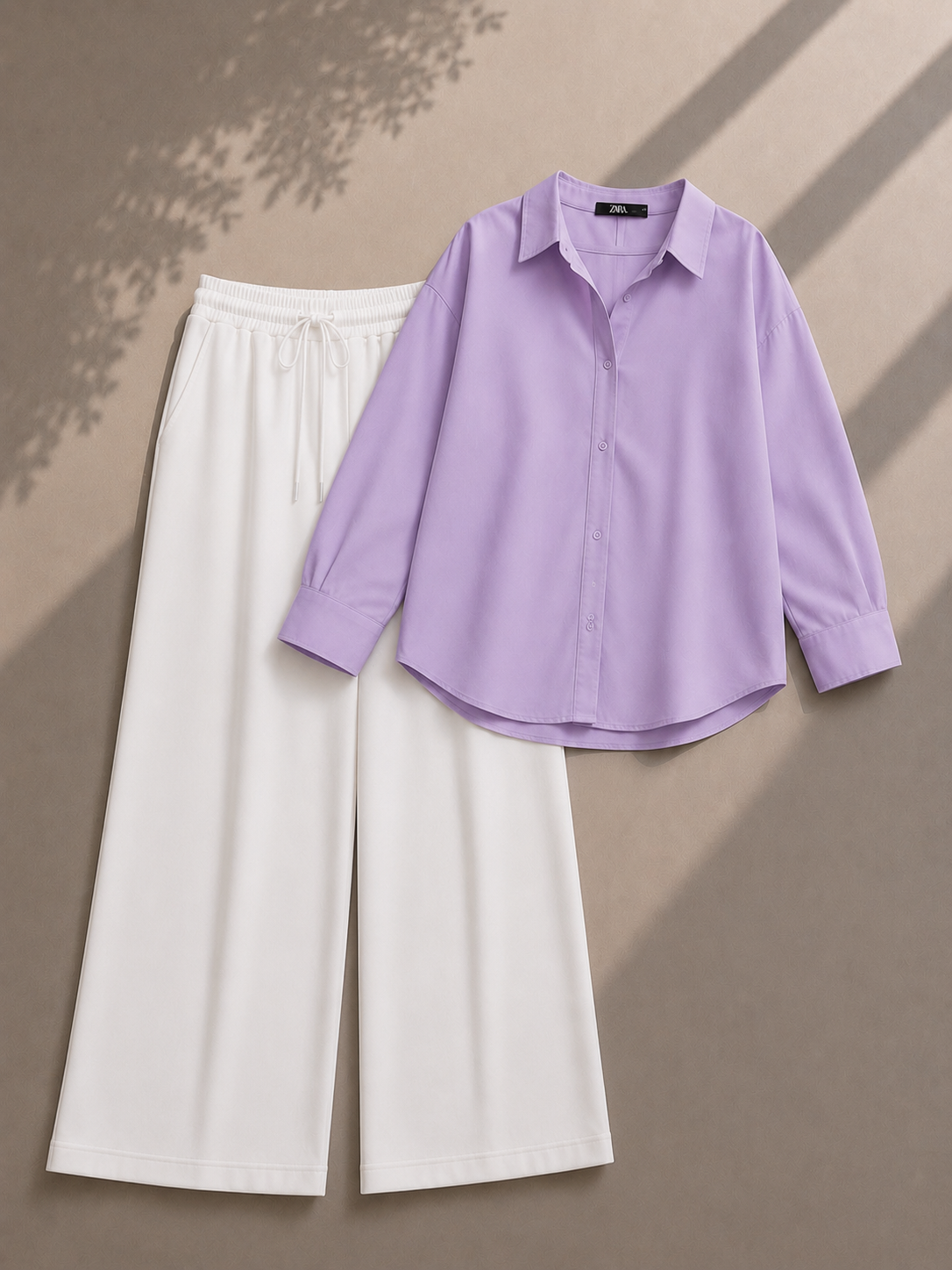 Lilac Button Down Shirt & White Flapper Trouser