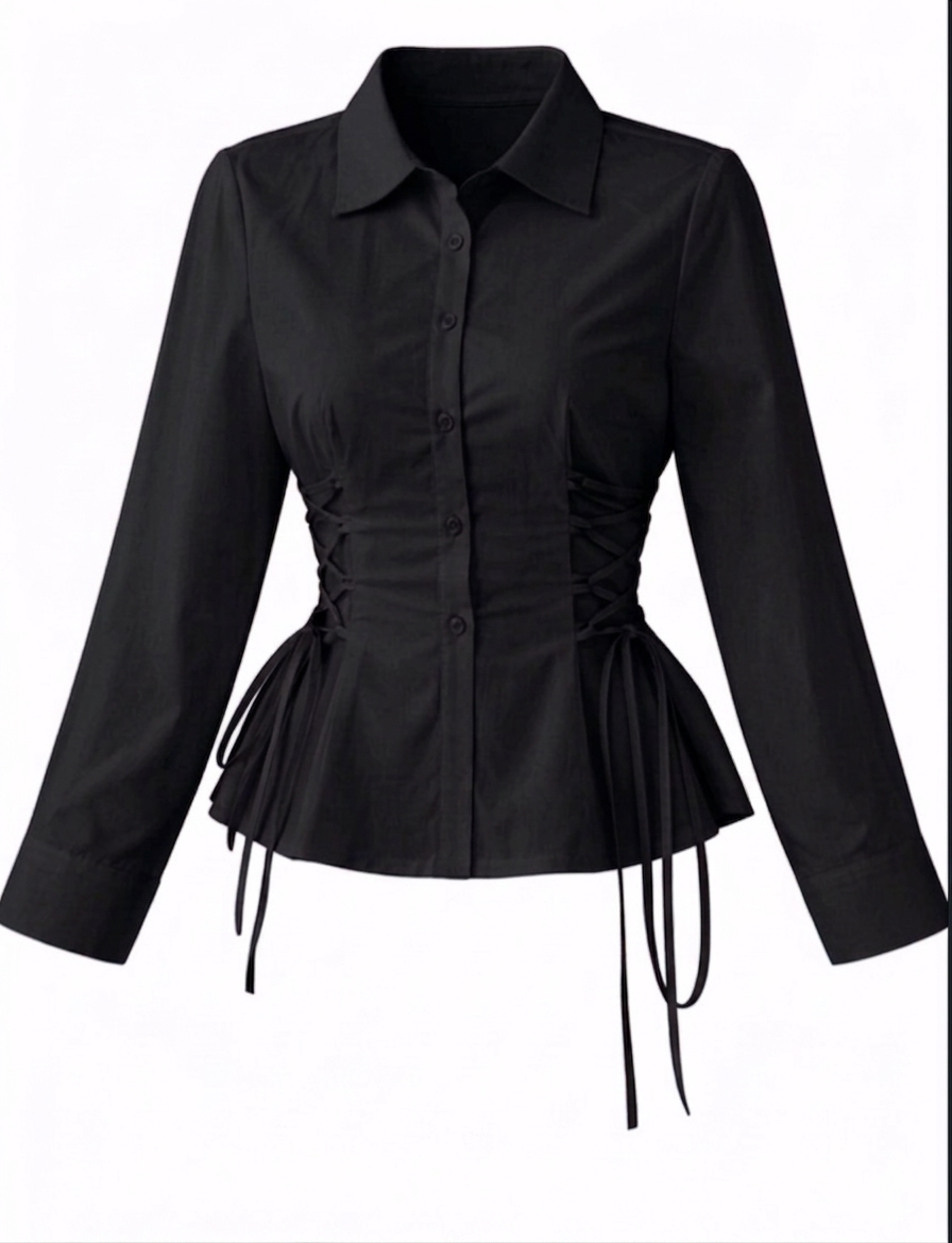 Corset Fit Shirt-Black