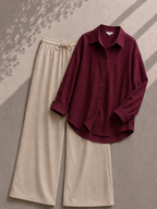 Burgundy Button Down Shirt With Beige Flapper Trouser