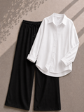 White Button Down Shirt With Black Flapper Trouser