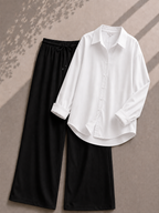 White Button Down Shirt With Black Flapper Trouser