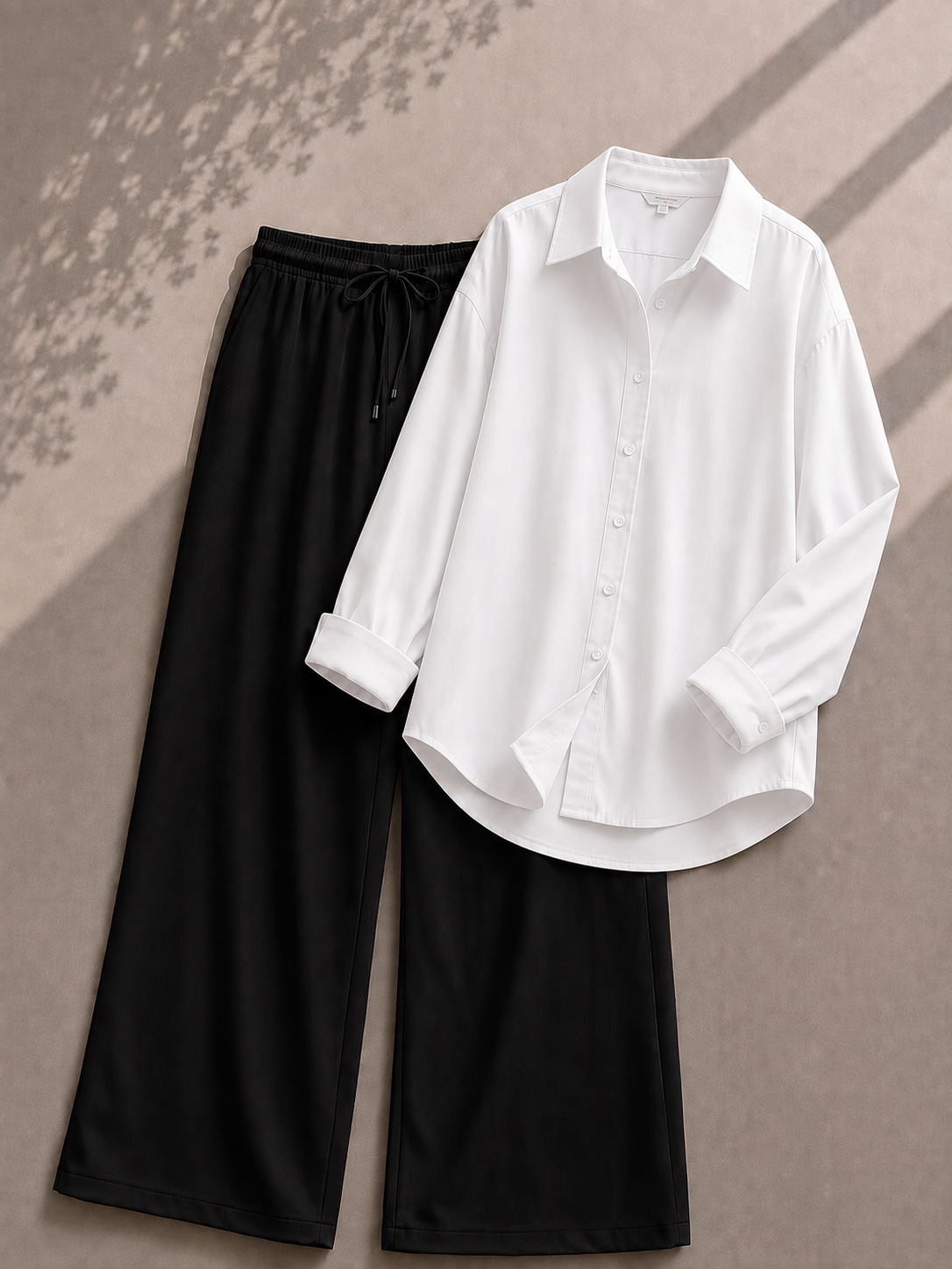 White Button Down Shirt With Black Flapper Trouser