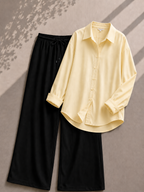 Pale Yellow Button Down Shirt With Black Flapper Trouser
