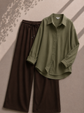 Olive Green Button Down Shirt With Brown Flapper Trouser