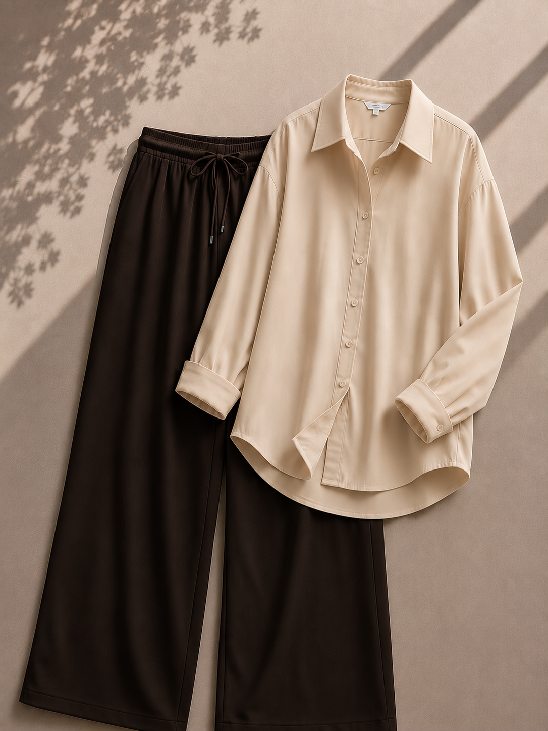 Beige Button Down Shirt With Brown Flapper Trouser