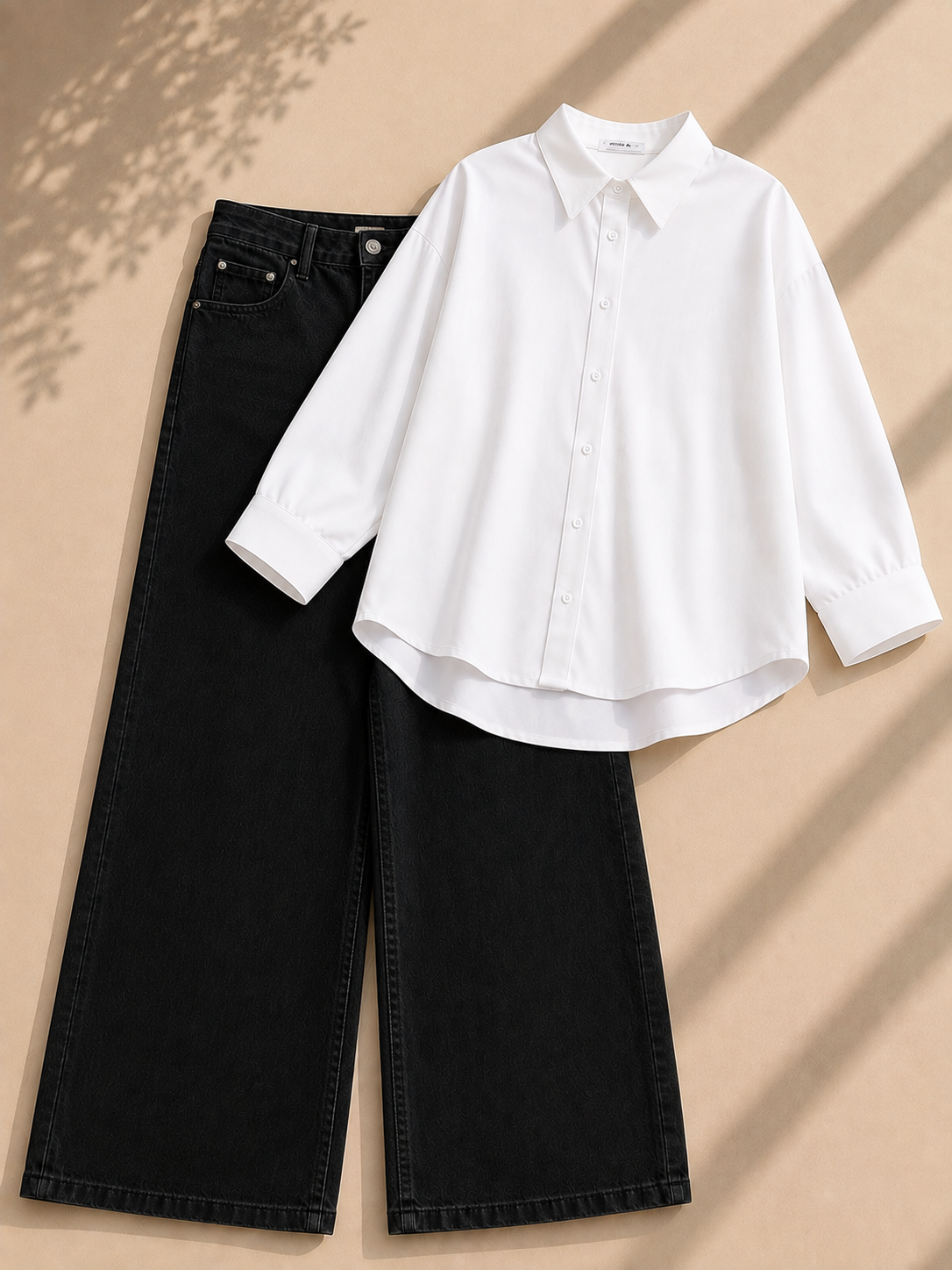 White Button Down Shirt & Black Wide Leg Jeans