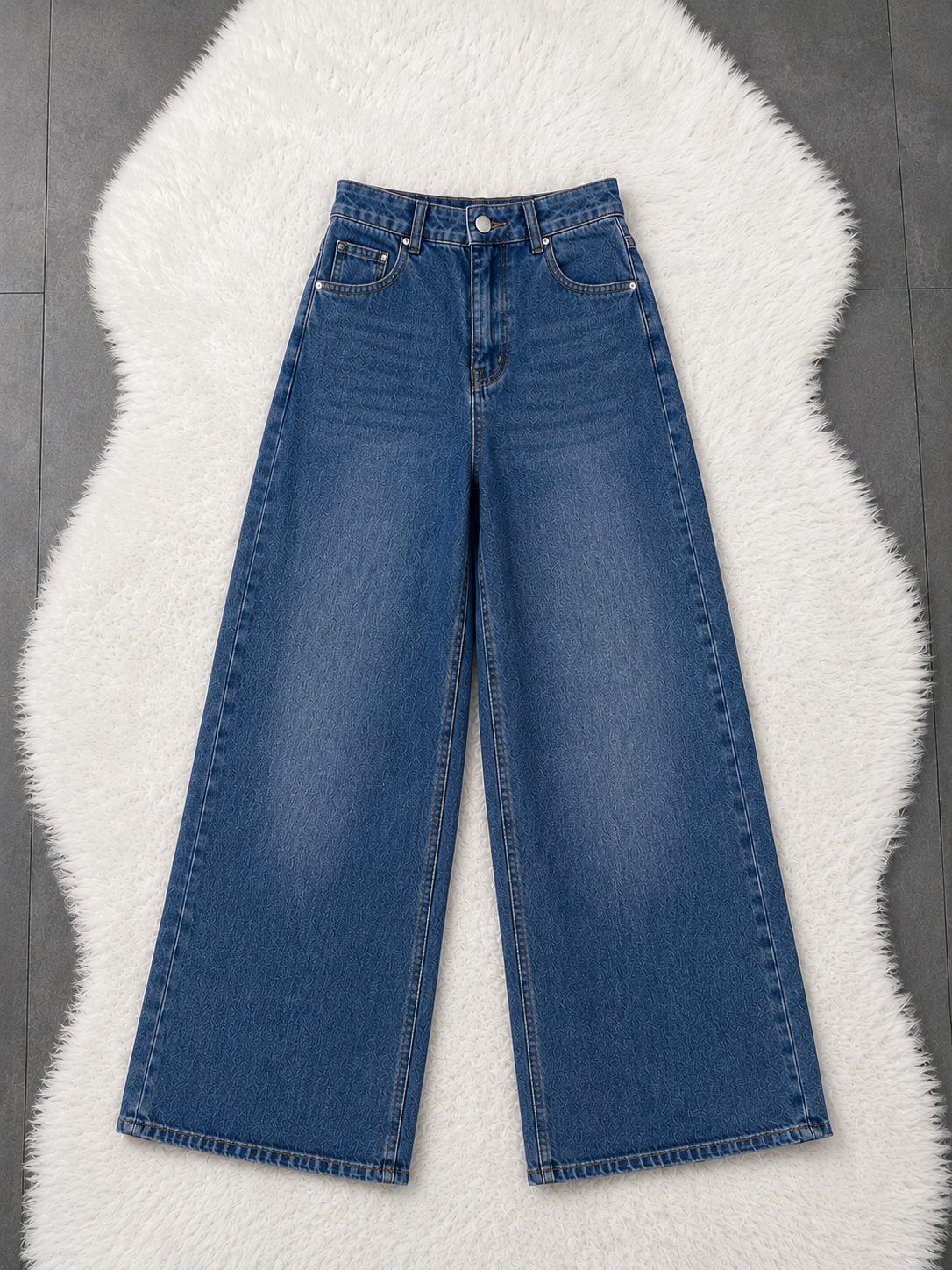 Dark Mid Blue Casual Wide-Leg Jeans