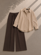 Beige Button Down Shirt & White Flapper Trouser