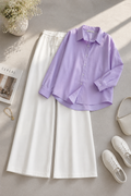 Lilac Button Down Shirt & White Flapper Trouser