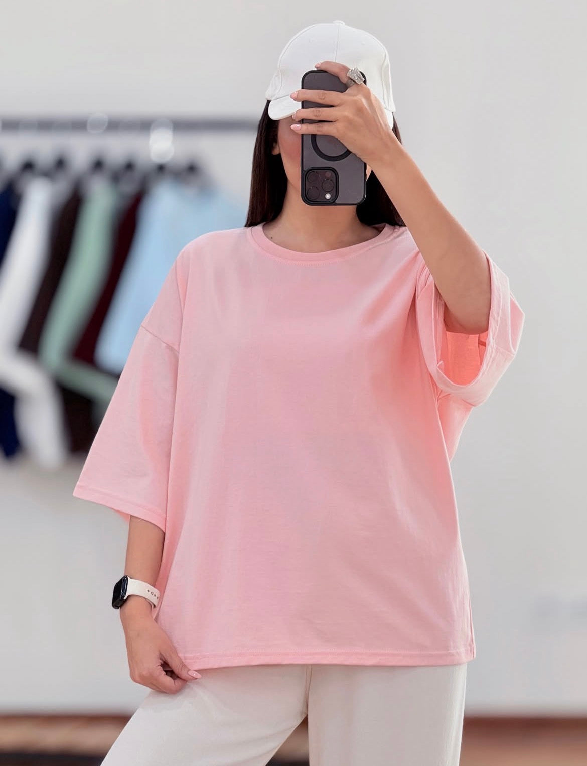 Baby-Pink Drop Shoulder Tee