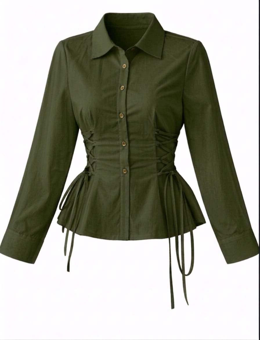 Corset Fit Shirt-Olive Green
