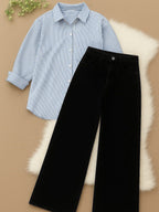 Striped Button Down Shirt With Black Wide Leg Jeans