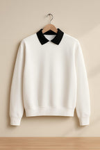 White Classic Black Collar Sweatshirt