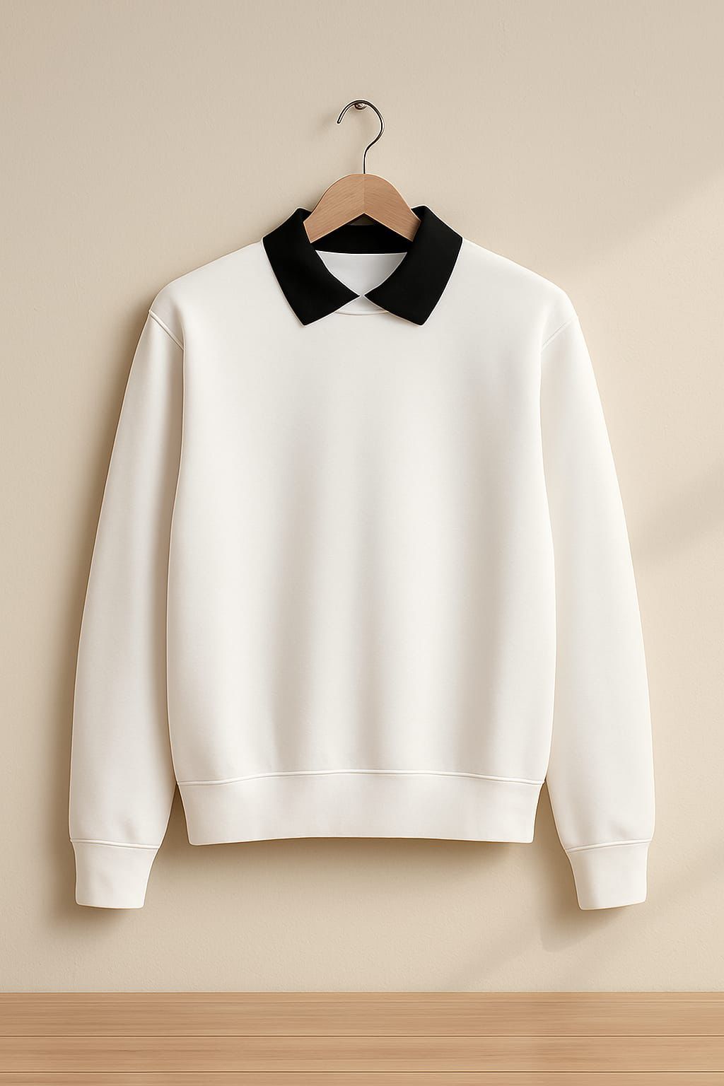 White Classic Black Collar Sweatshirt
