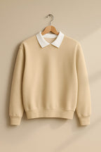 Beige Classic White Collar Sweatshirt