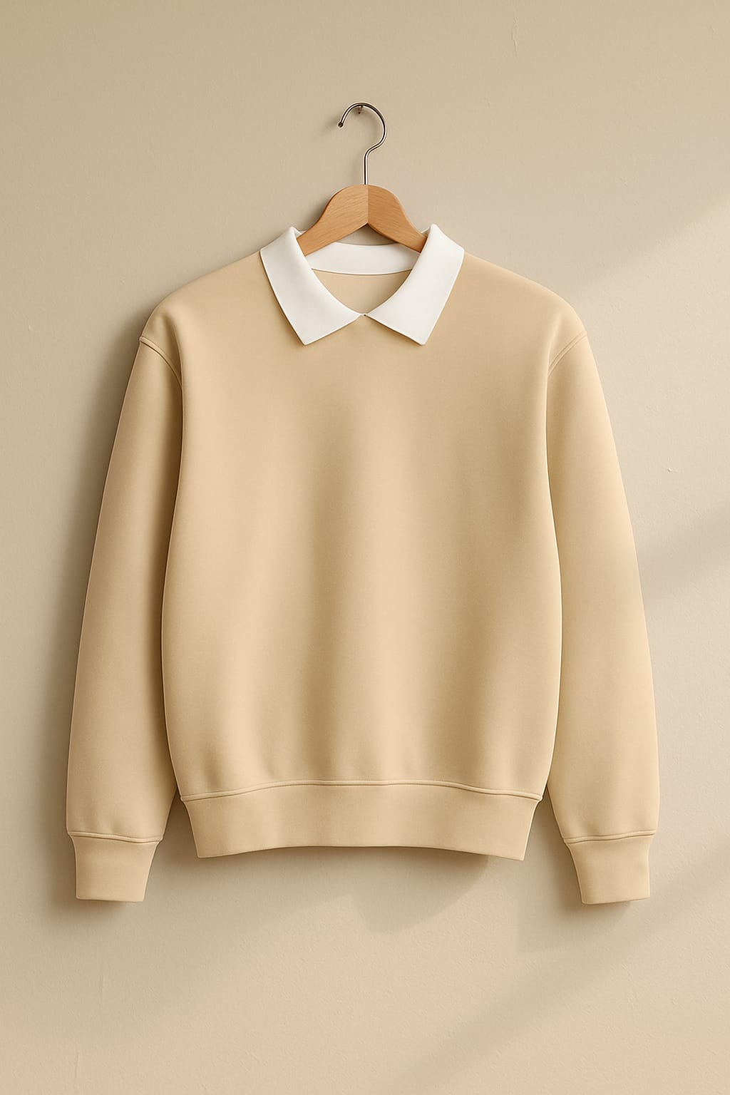 Beige Classic White Collar Sweatshirt