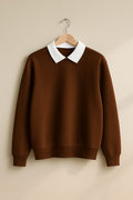 Brown Classic White Collar Sweatshirt