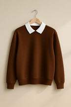 Brown Classic White Collar Sweatshirt