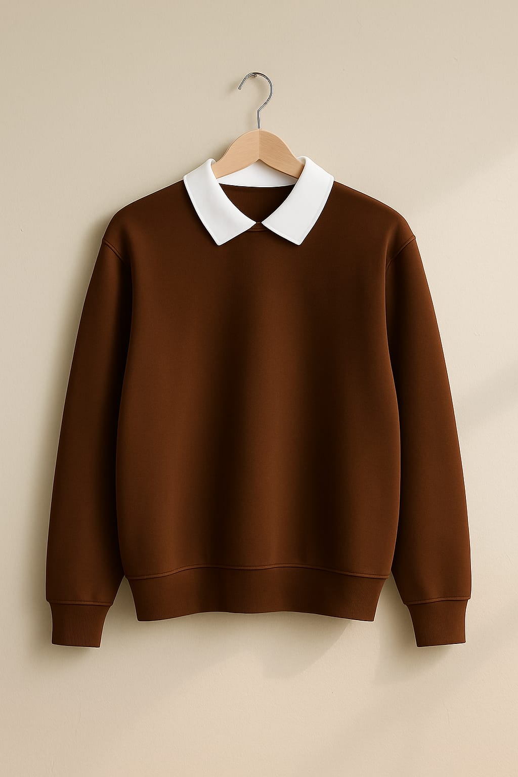 Brown Classic White Collar Sweatshirt