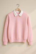 Baby Pink Classic White Collar Sweatshirt