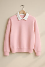 Baby Pink Classic White Collar Sweatshirt
