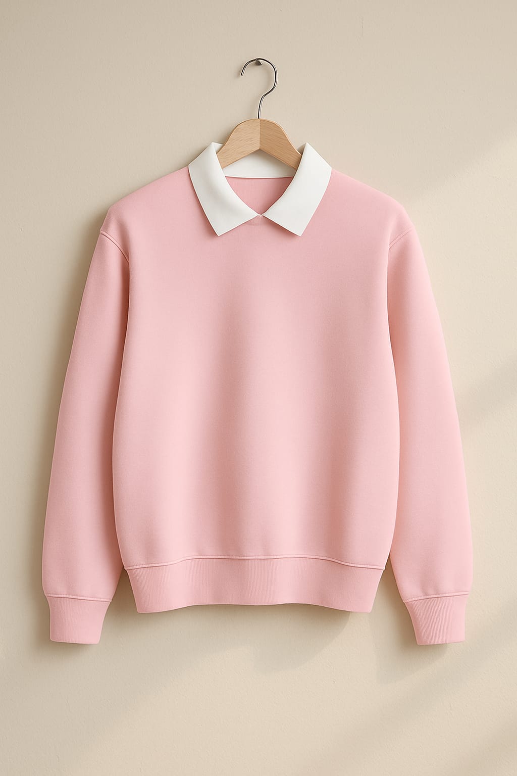Baby Pink Classic White Collar Sweatshirt