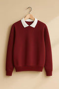 Burgundy Classic White Collar Sweatshirt