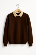 Dark Brown Classic Beige Collor Sweatshirt