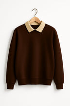 Dark Brown Classic Beige Collor Sweatshirt