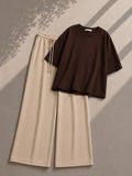 Brown Oversized Tee With Beige Flapper Trouser