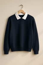 Navy Blue Classic White Collar Sweatshirt