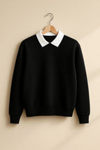 Black Classic White Collar Sweatshirt