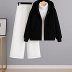 Black Zipper Hoodie With White Highneck & White Flapper