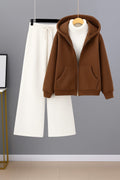 Brown Zipper Hoodie With White Highneck & White Flapper