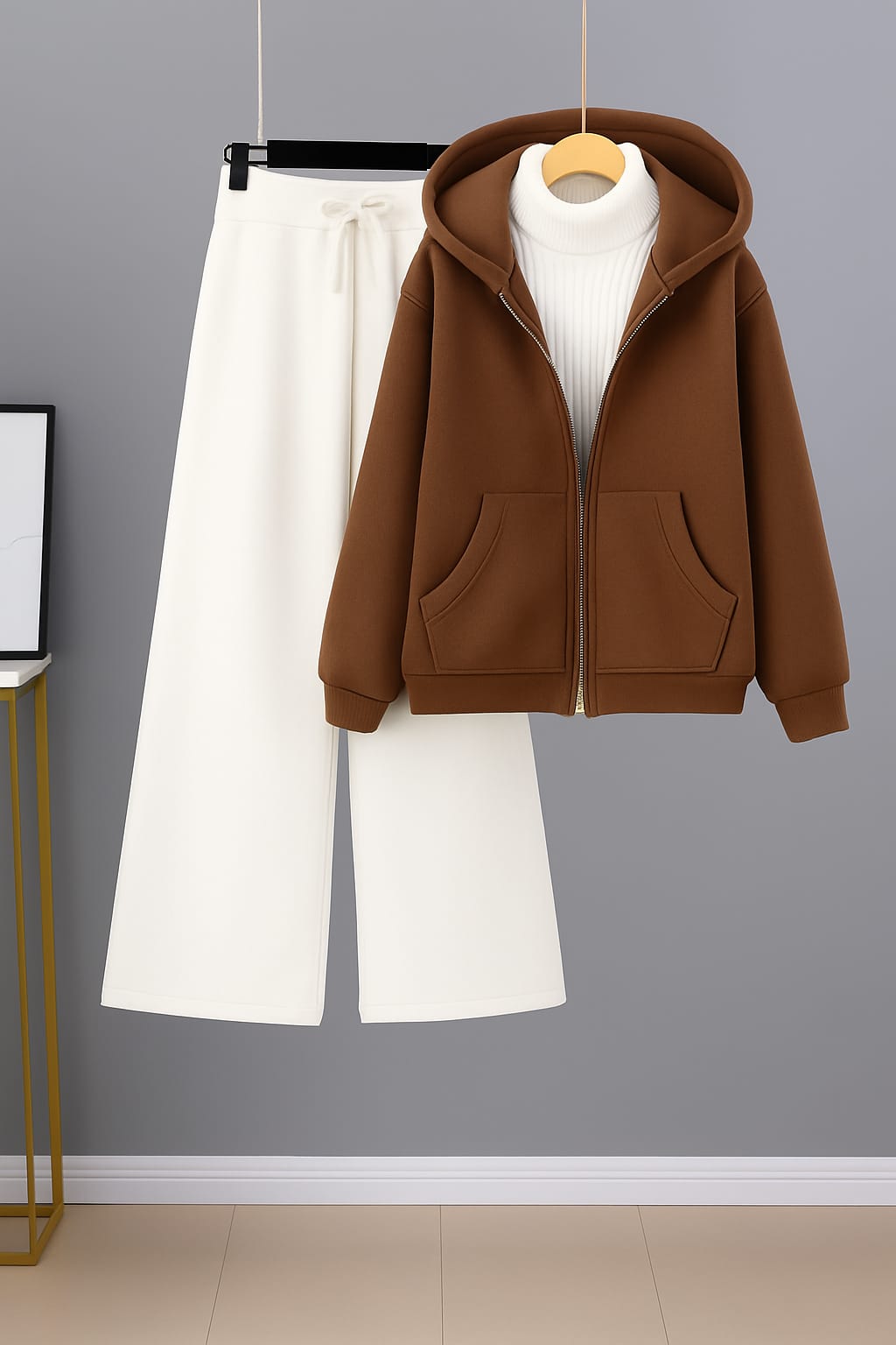 Zipper Hoodie With White Highneck & White Flapper