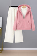 Pink Zipper Hoodie With White Highneck & White Flapper