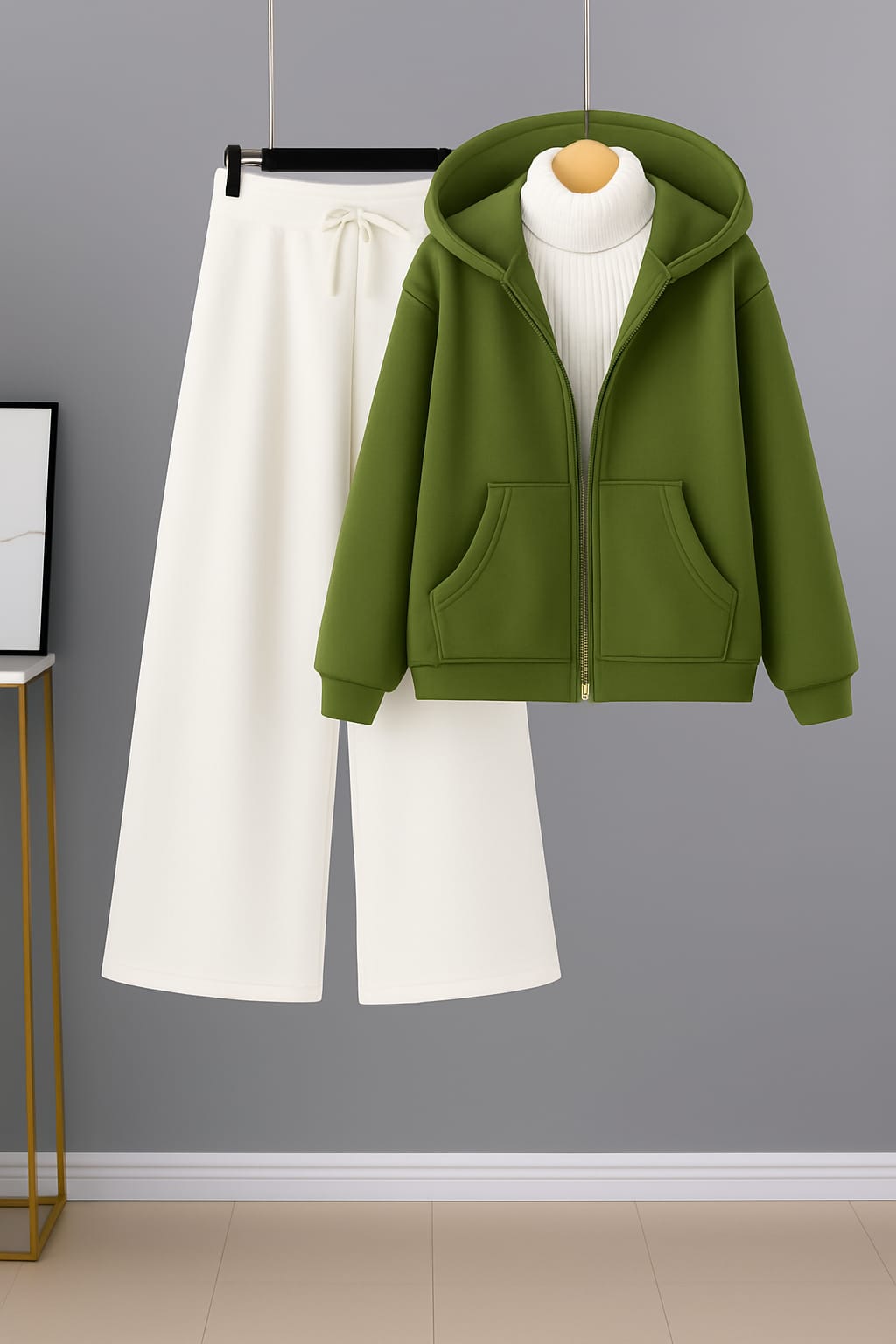 Zipper Hoodie With White Highneck & White Flapper