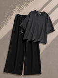 Dark Grey Oversized Tee With Black Flapper Trouser