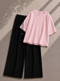 Baby Pink Oversized Tee With Black Flapper Trouser