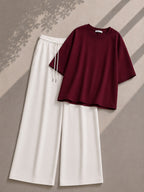 Burgundy Oversized Tee With White Flapper Trouser