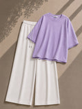 Lilac Oversized Tee With White Flapper Trouser