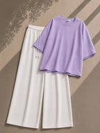 Lilac Oversized Tee With White Flapper Trouser