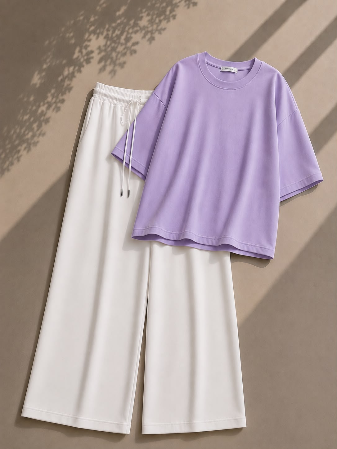 Lilac Oversized Tee With White Flapper Trouser