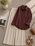 Rust-Brown Button Down Shirt & Light-Beige Flapper Trouser