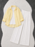 Lemon Button Down Shirt With White Inner & White Formal Pant
