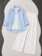 Sky-Blue Button Down Shirt With White Inner & White Formal Pant