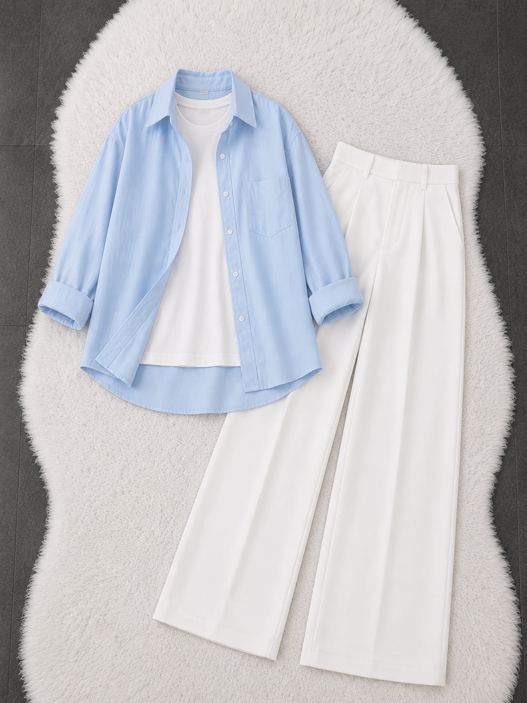 Sky-Blue Button Down Shirt With White Inner & White Formal Pant